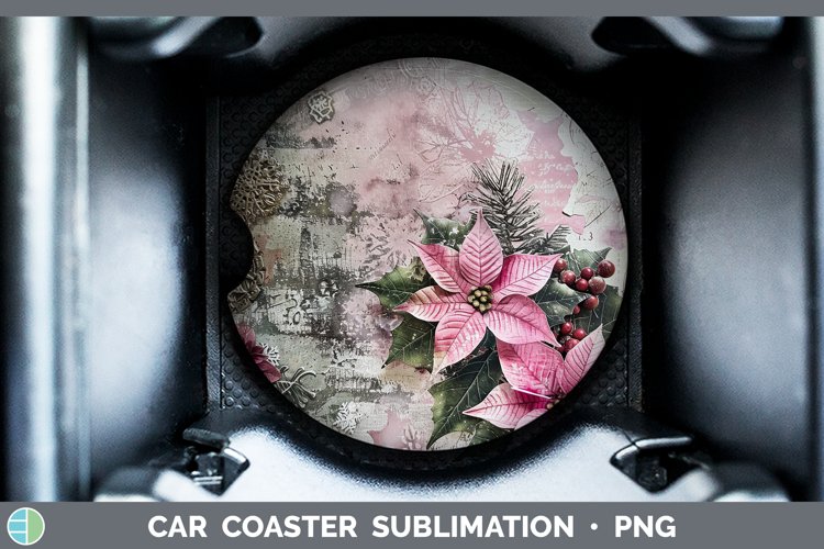 GorgeousVintage Pink Christmas Car Coaster design.