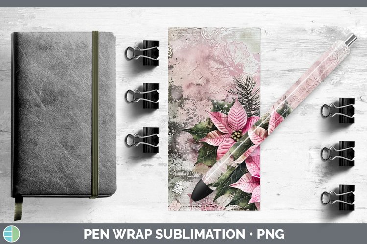 Vintage Pink Christmas Poinsettia Pen Wrap Sublimation Epoxy
