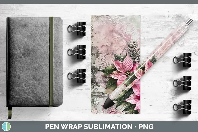 Vintage Pink Christmas Poinsettia Pen Wrap Sublimation Epoxy