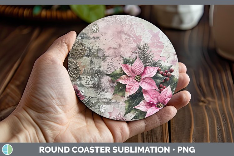 GorgeousVintage Pink Christmas Round Coaster design.