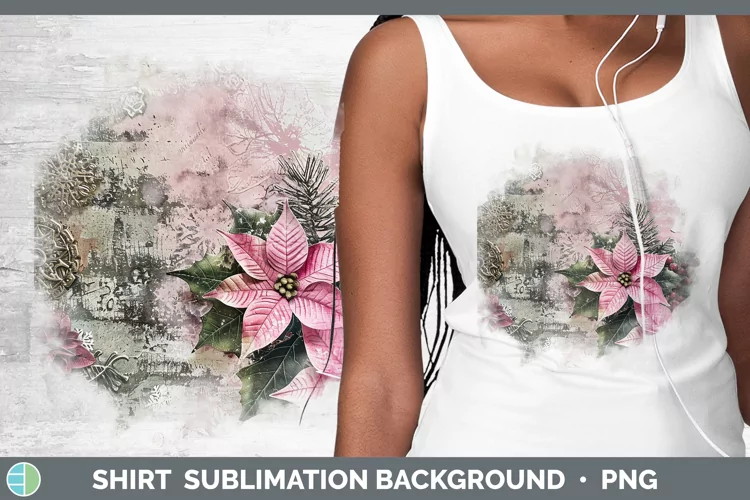 Vintage Pink Christmas Poinsettia Shirt Sublimation Sublimat