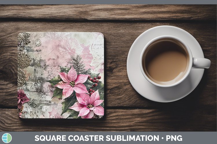GorgeousVintage Pink Christmas Square Coaster design.