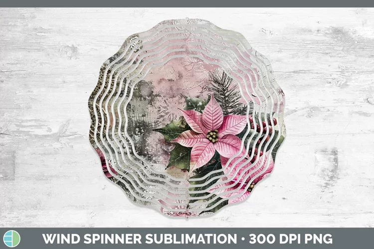Vintage Pink Christmas Poinsettia Wind Spinner Sublimation S