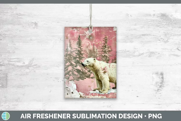 Vintage Pink Christmas Polar Bear Air Freshener Sublimation