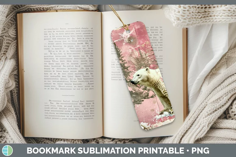 Vintage Pink Christmas Polar Bear Bookmark Sublimation Print