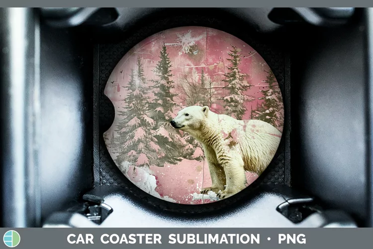 Vintage Pink Christmas Polar Bear Car Coaster Sublimation D