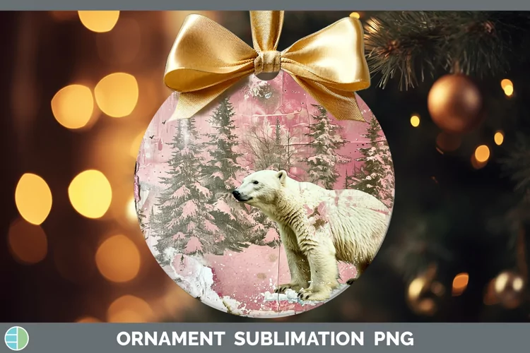 Vintage Pink Christmas Polar Bear Ornament Sublimation Baubl