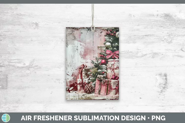 Vintage Pink Christmas Presents Air Freshener Sublimation Ca