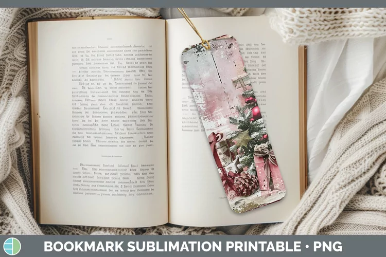 Vintage Pink Christmas Presents Bookmark Sublimation Printab