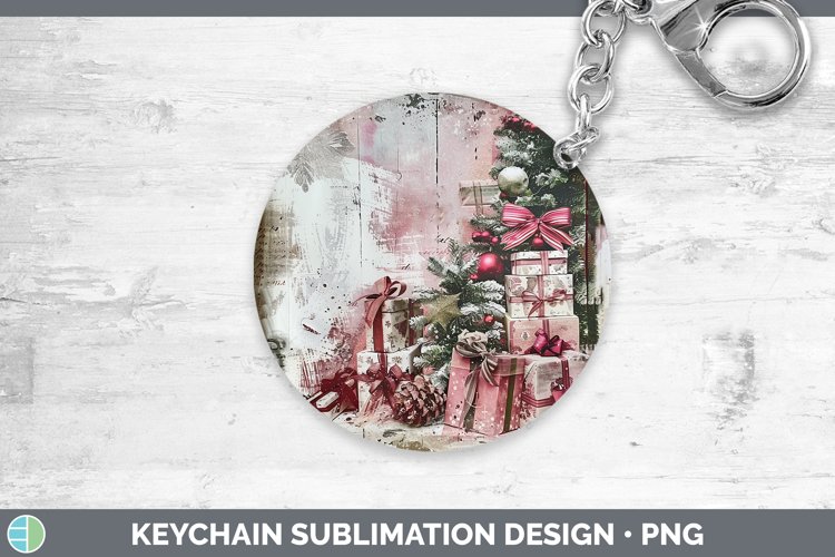 Vintage Pink Christmas Presents Keychain Sublimation Keyring