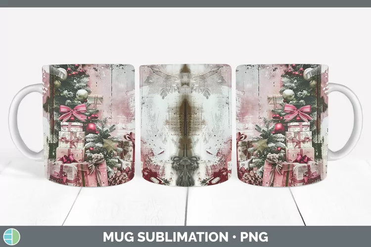 Vintage Pink Christmas Presents Mug Wrap Sublimation Coffee
