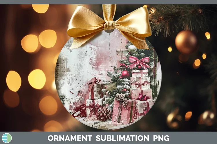 Vintage Pink Christmas Presents Ornament Sublimation Bauble