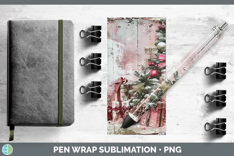 Vintage Pink Christmas Presents Pen Wrap Sublimation Pen Des