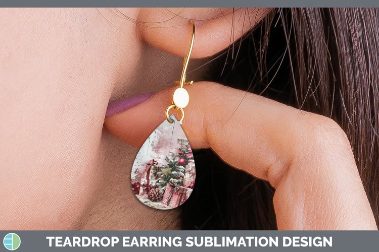 Vintage Pink Christmas Presents Teardrop Earrings Sublimatio