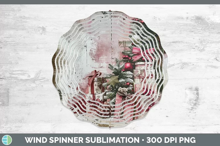 Vintage Pink Christmas Presents Wind Spinner Sublimation Spi
