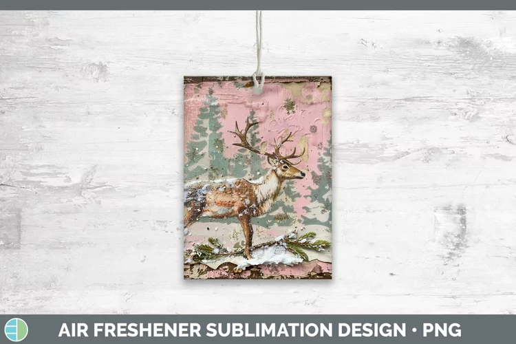 Vintage Pink Christmas Reindeer Air Freshener Sublimation Ca
