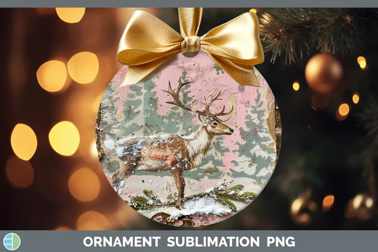 Vintage Pink Christmas Reindeer Ornament Sublimation Bauble