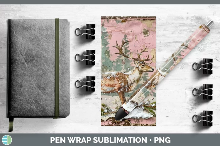 Vintage Pink Christmas Reindeer Pen Wrap Sublimation Epoxy P