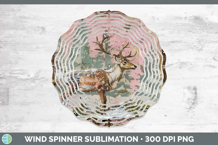 Vintage Pink Christmas Reindeer Wind Spinner Sublimation Spi