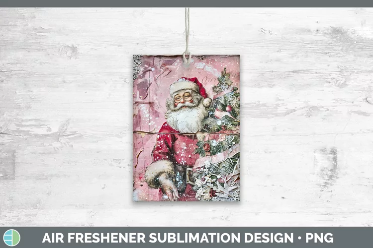 Vintage Pink Christmas Santa Air Freshener Sublimation Car F