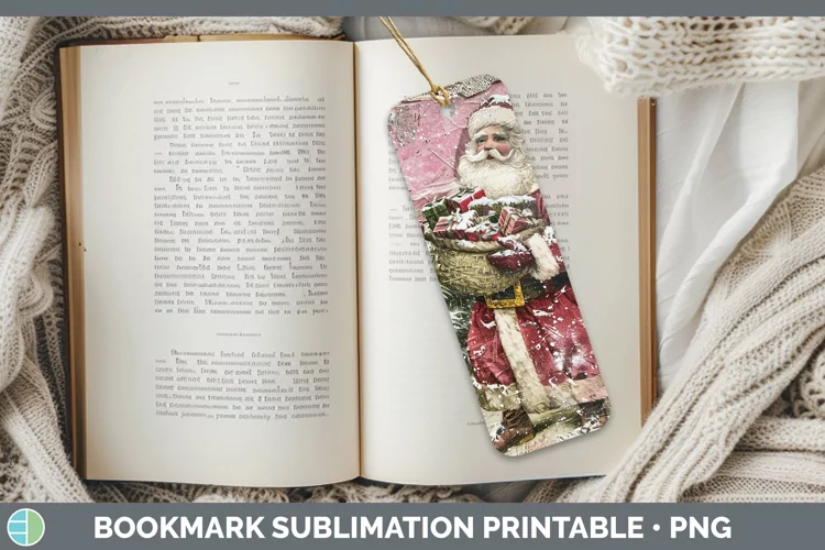 Vintage Pink Christmas Santa Gifts Bookmark Sublimation Prin