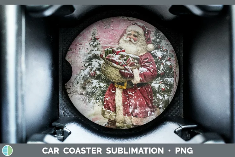 Vintage Pink Christmas Santa Gifts Car Coaster Sublimation C