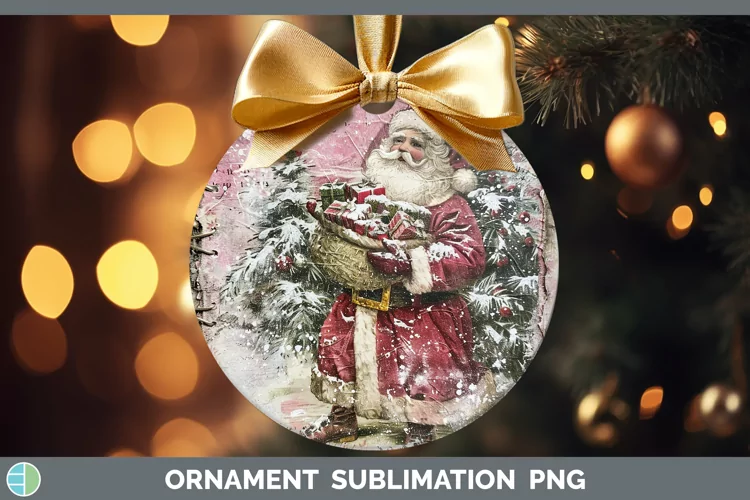 Vintage Pink Christmas Santa Gifts Ornament Sublimation Baub