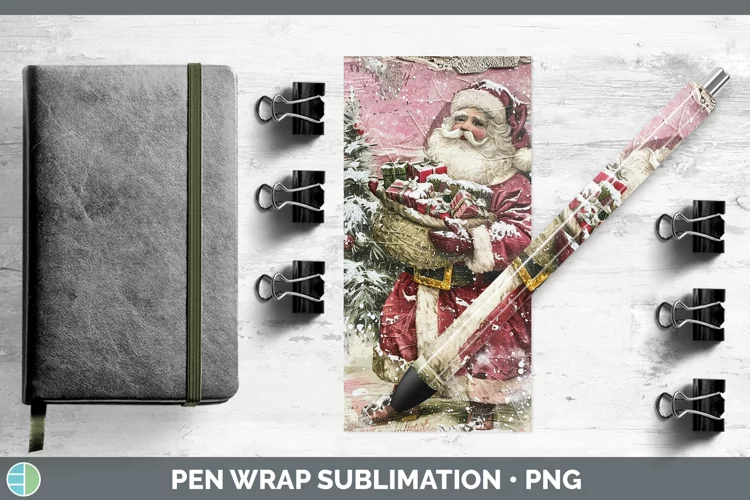 Vintage Pink Christmas Santa Gifts Pen Wrap Sublimation Epox
