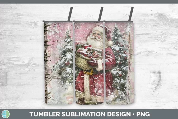 Vintage Pink Christmas Santa Gifts Tumbler Sublimation 20 oz