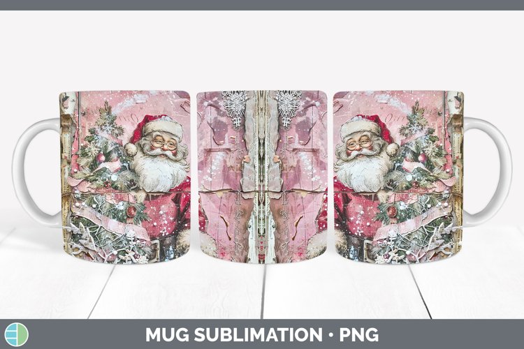 Vintage Pink Christmas Santa Mug Wrap Sublimation Coffee Cup