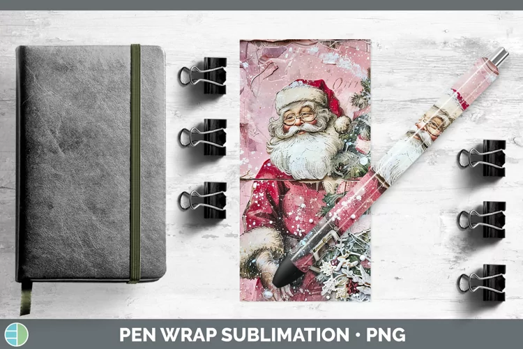 Vintage Pink Christmas Santa Pen Wrap Sublimation Epoxy Pen