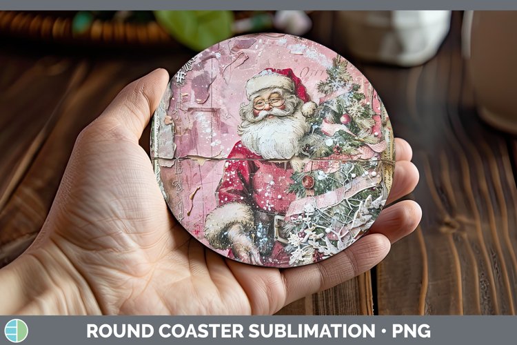 Vintage Pink Christmas Santa Round Coaster Sublimation Coast
