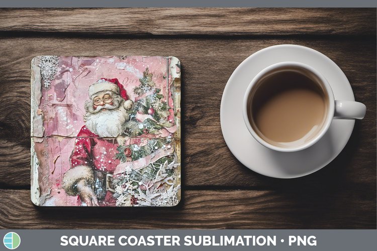 Vintage Pink Christmas Santa Square Coaster Sublimation Coas