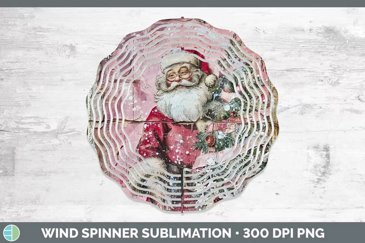 Vintage Pink Christmas Santa Wind Spinner Sublimation Spinne
