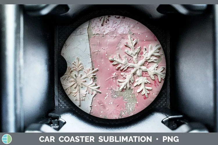 Vintage Pink Christmas Snowflakes Car Coaster Sublimation Co