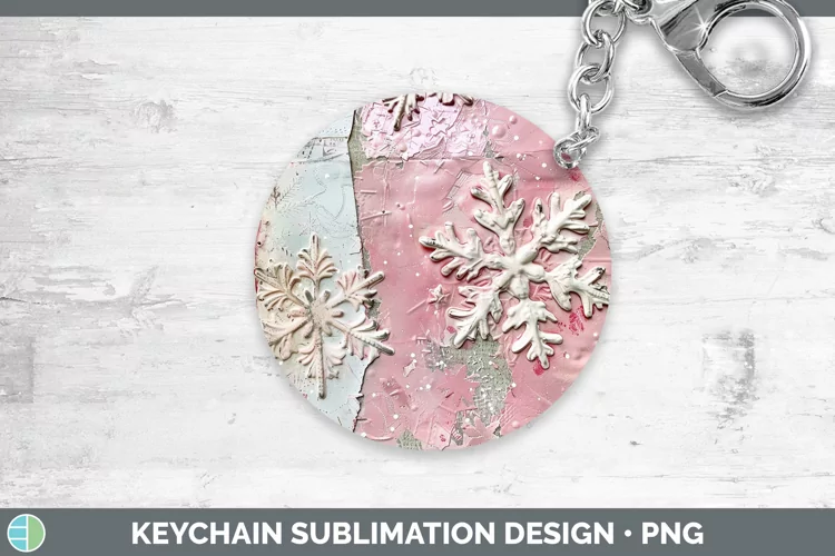 Vintage Pink Christmas Snowflakes Keychain Sublimation Keyri