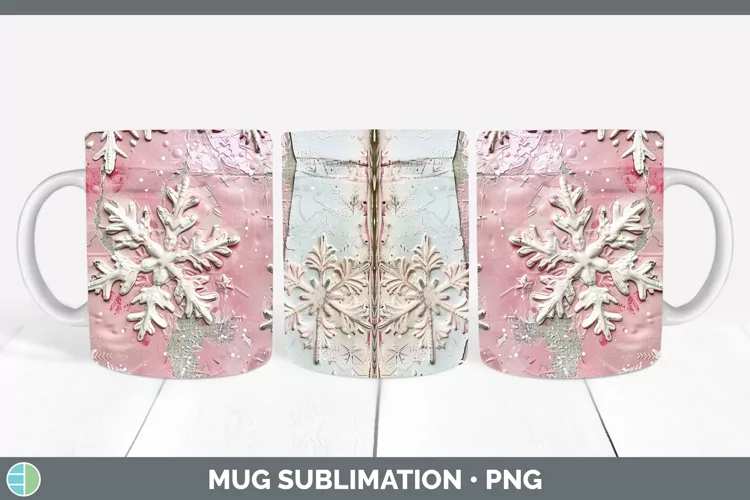 Vintage Pink Christmas Snowflakes Mug Wrap Sublimation Coffe