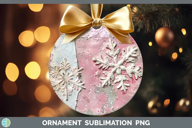 Vintage Pink Christmas Snowflakes Ornament Sublimation Baubl