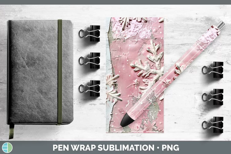 Vintage Pink Christmas Snowflakes Pen Wrap Sublimation Epoxy