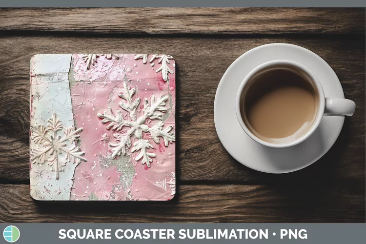 Vintage Pink Christmas Snowflakes Square Coaster Sublimation