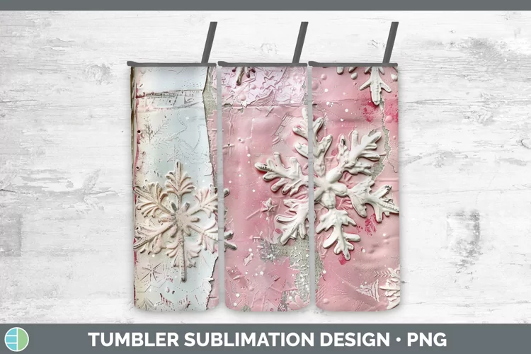 Vintage Pink Christmas Snowflakes Tumbler Sublimation 20 oz
