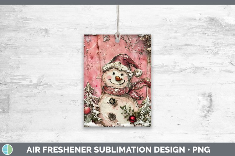 Vintage Pink Christmas Snowman Air Freshener Sublimation Car