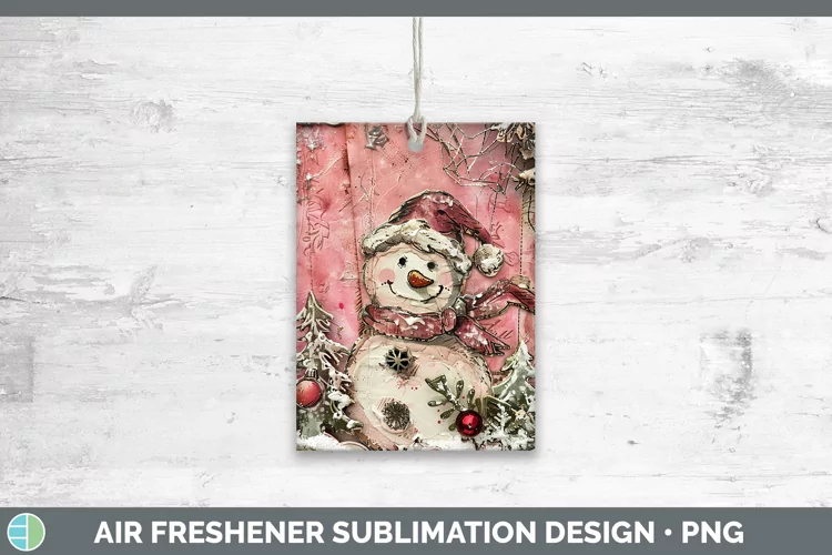 Vintage Pink Christmas Snowman Air Freshener Sublimation Car