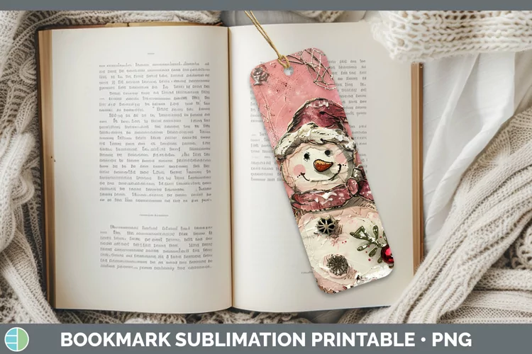 Vintage Pink Christmas Snowman Bookmark Sublimation Printabl