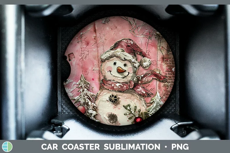 Vintage Pink Christmas Snowman Car Coaster Sublimation Coast