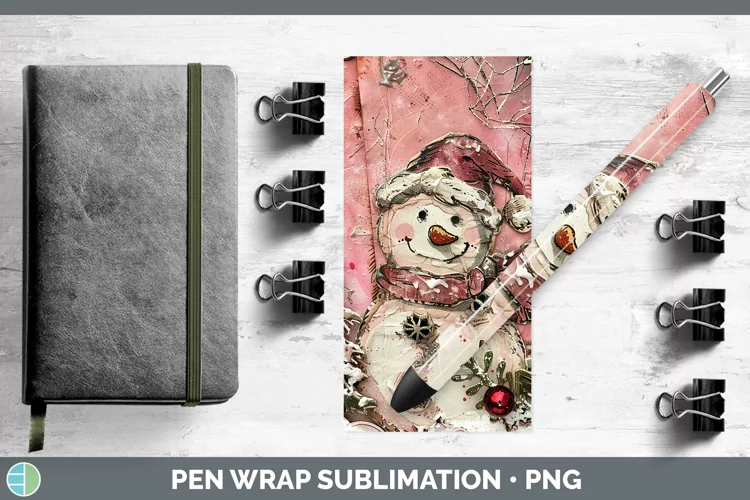 Vintage Pink Christmas Snowman Pen Wrap Sublimation Epoxy Pe