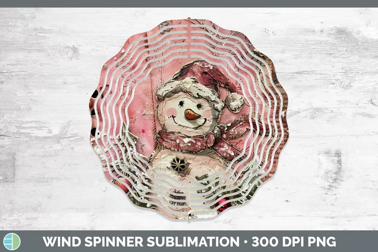 Vintage Pink Christmas Snowman Wind Spinner Sublimation Spin