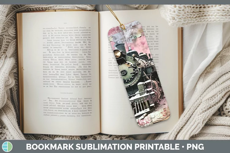 Vintage Pink Christmas Train Bookmark Sublimation Printable