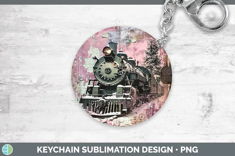 Vintage Pink Christmas Train Keychain Sublimation Keyring De