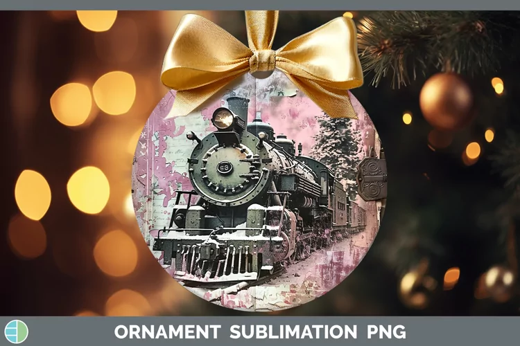 Vintage Pink Christmas Train Ornament Sublimation Bauble Des